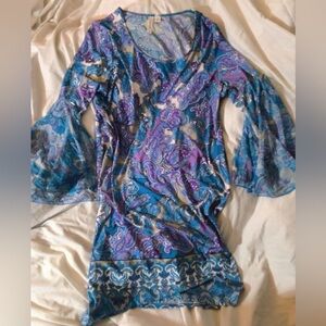 Women’s Country Boutique Purple Paisley Midi Dress with sheer sleeves - 1x